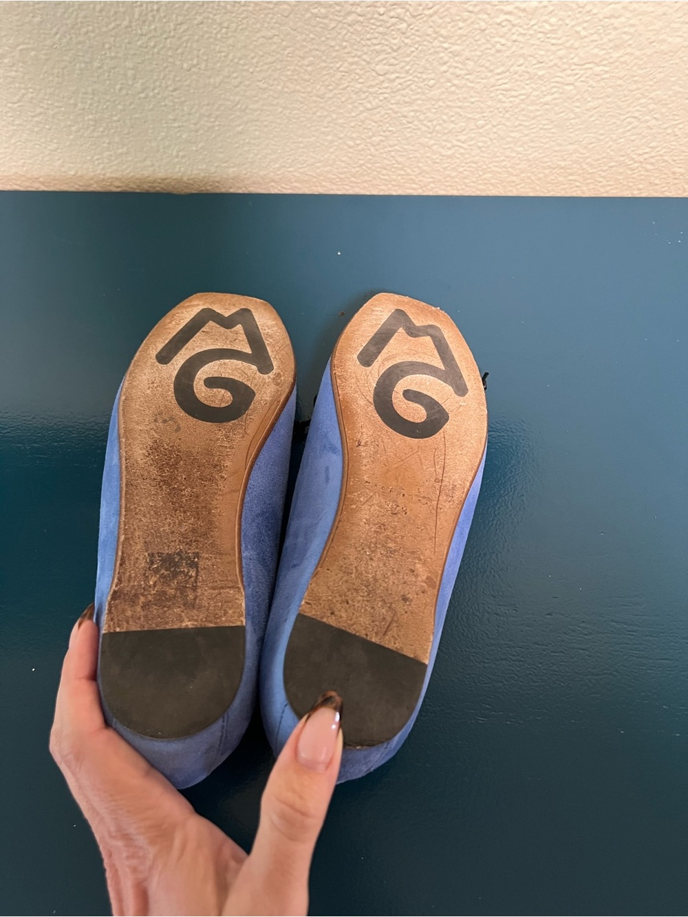 M Geni Danza Blue Suede Ballet Flats with Bow - Picture 8 of 8
